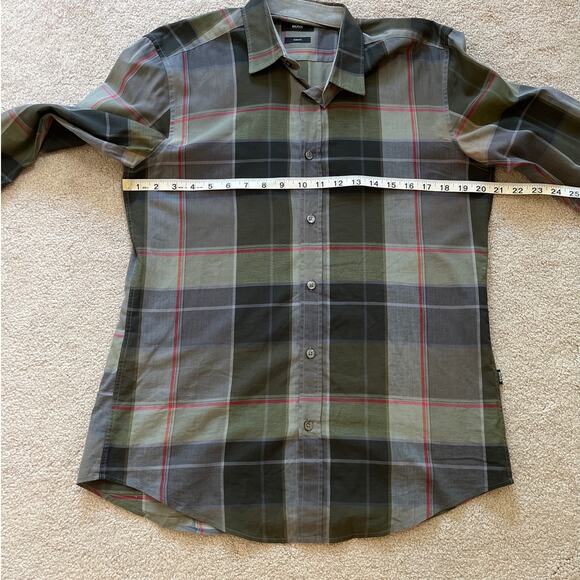 Boss Hugo Boss Mens Slim Fit Plaid Button Up Top Size Medium Gray Red Career - Picture 7 of 8